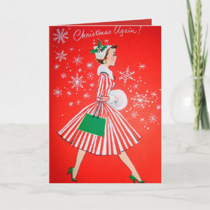 Retro Vintage Christmas lady ajouter une carte tex