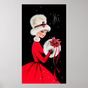 Retro vintage Christmas lady Holiday poster