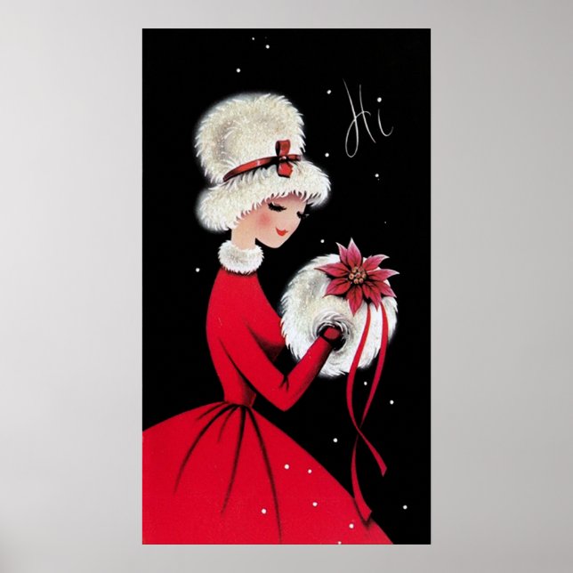 Retro vintage Christmas lady Holiday poster (Devant)