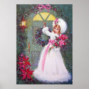 Retro vintage Christmas lady Holiday poster