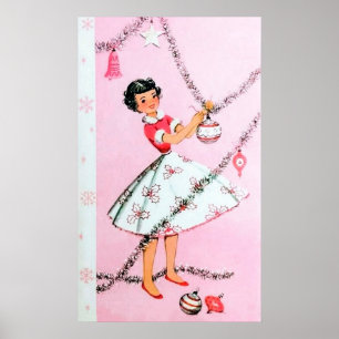 Retro vintage Christmas lady Holiday poster