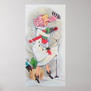 Retro vintage Christmas shopper poster