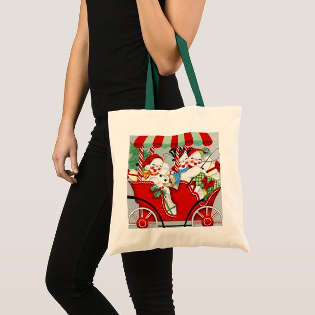 retro vintage Christmas snowman Holiday Tote Bag (Devant (produit))