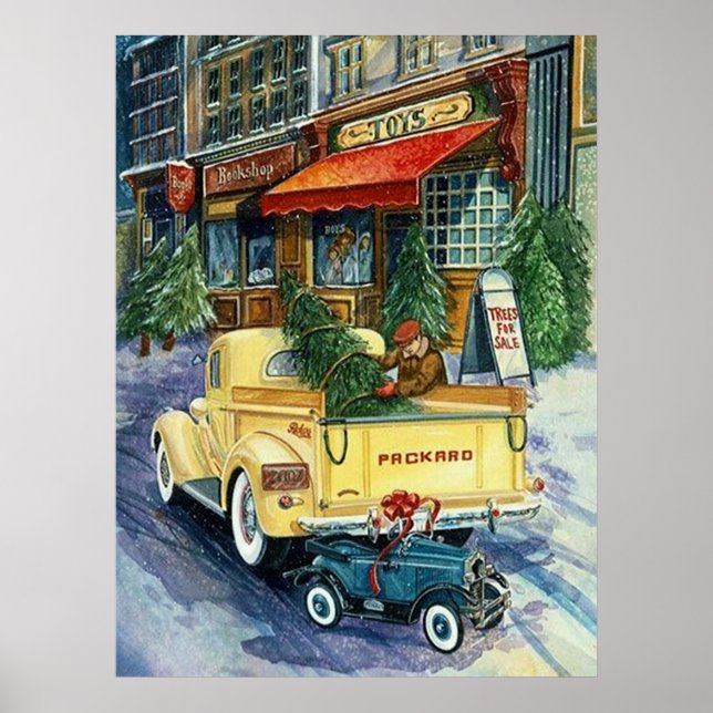 Retro vintage Christmas town Holiday poster (Devant)