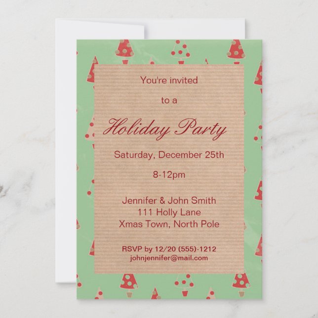 Retro Vintage Christmas Tree Invitations de Fêtes (Devant)