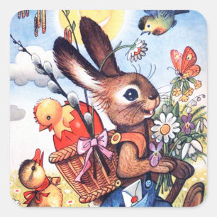 Retro vintage lapin de Pâques Vacances autocollant