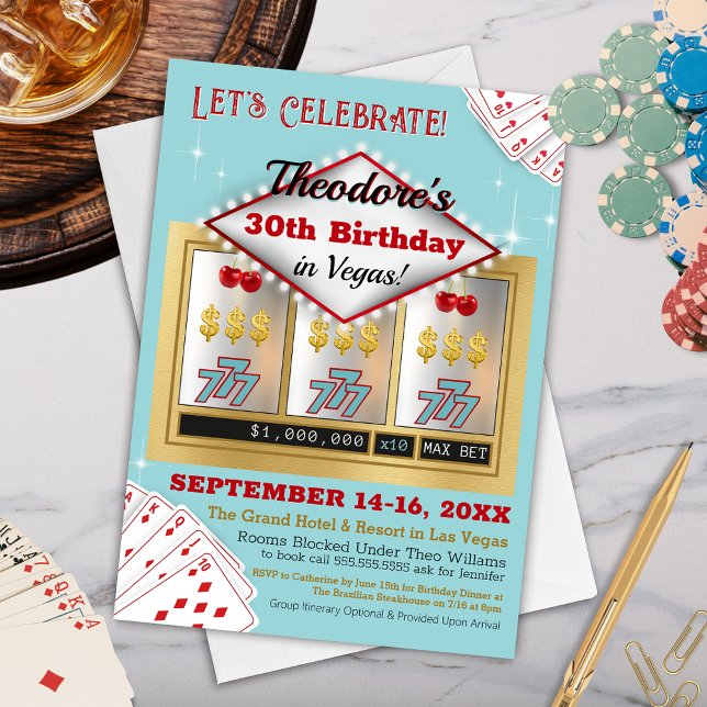 Retro Vintage Las Vegas Casino Invitation d'annive (Personalized Retro Casino Theme Birthday Party Invitation for Milestone Party, 21st, 40th or 50th)