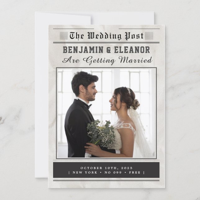 Retro Vintage Newspaper Wedding Invitation (Devant)