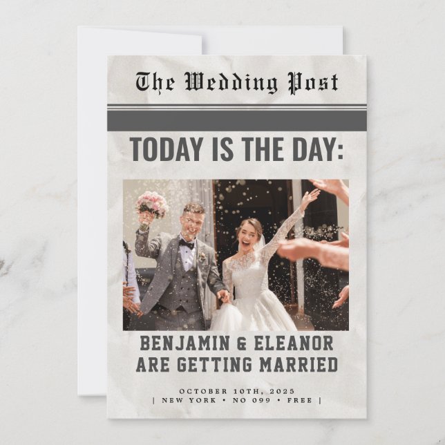 Retro Vintage Newspaper Wedding Invitation (Devant)