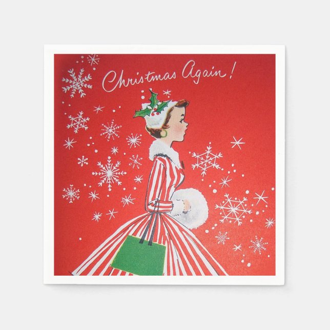 Retro Vintage Noël femme fête serviettes en papier (Devant)
