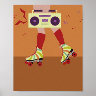 retro vintage poster  skating girl with boom box 