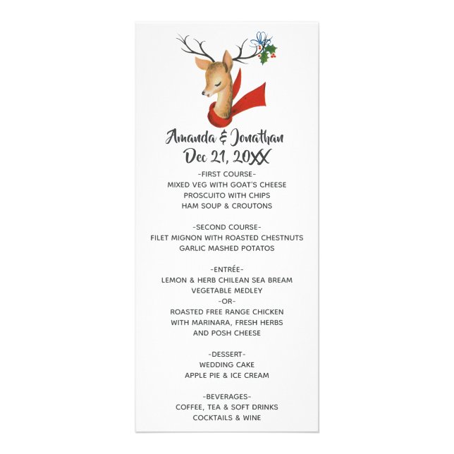 Retro Vintage Reindeer Menu Mariage de Noël (Devant)