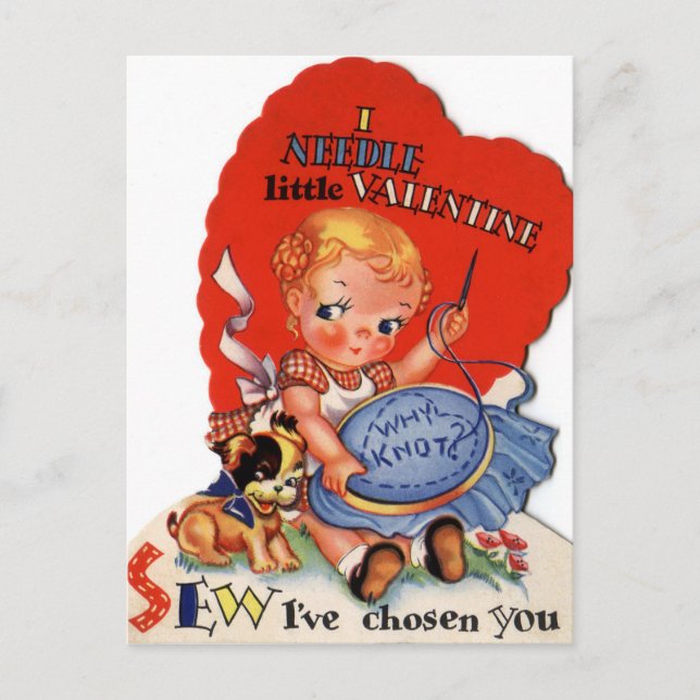 Retro Vintage Valentine fille Carte postale (Devant)