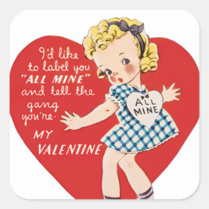 Retro Vintage Valentine vacances fille autocollant
