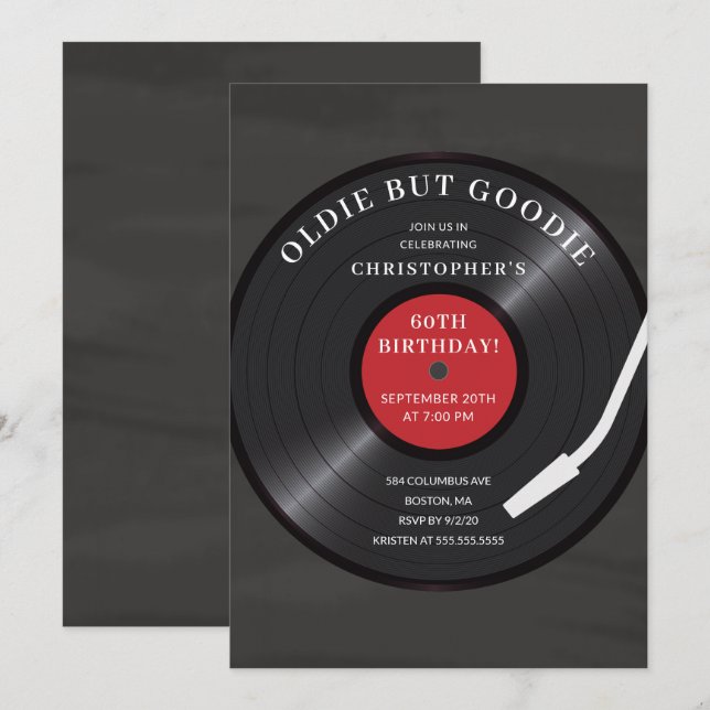 Retro Vinyl Record Anniversaire Fête Invitation (Devant / Derrière)