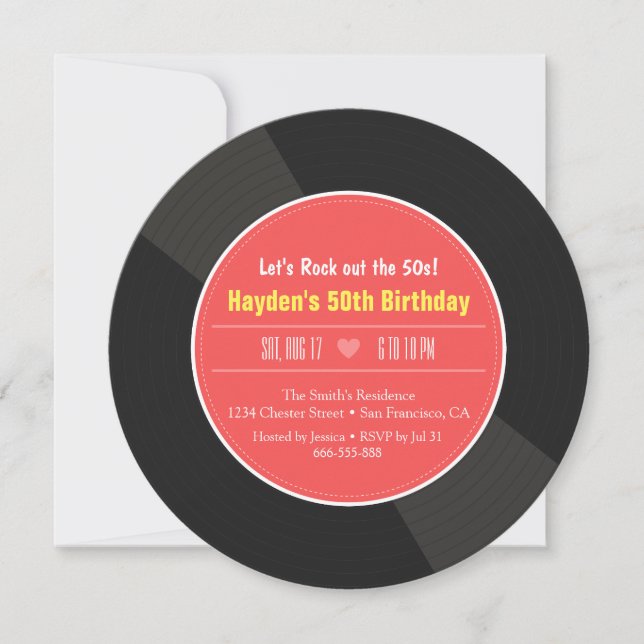 Retro Vinyl Record Anniversaire Fête Invitations (Devant)