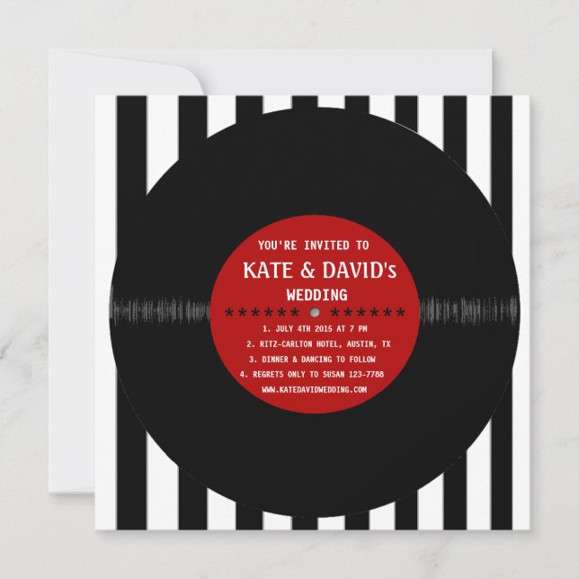 Retro Vinyl Record l Faire-part de mariage moderne (Devant)