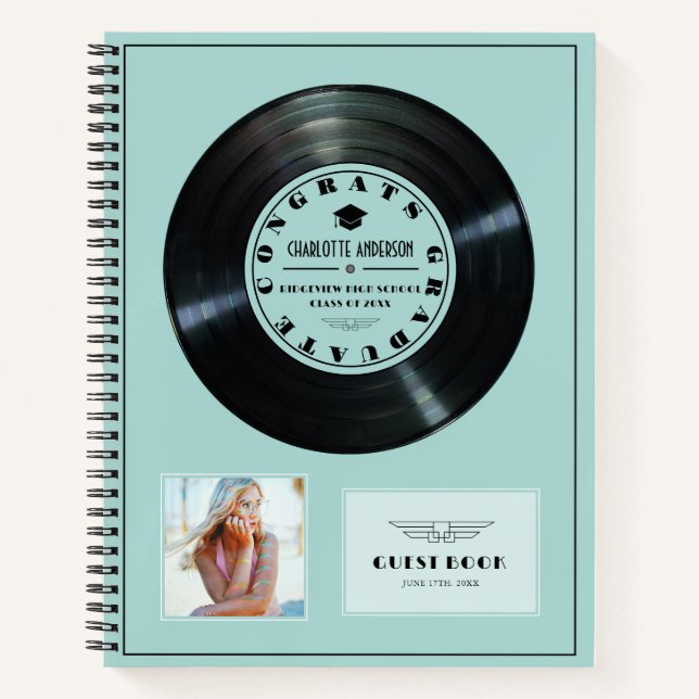 Retro Vinyl Record Turquoise Graduise Livre d'invi (Devant)