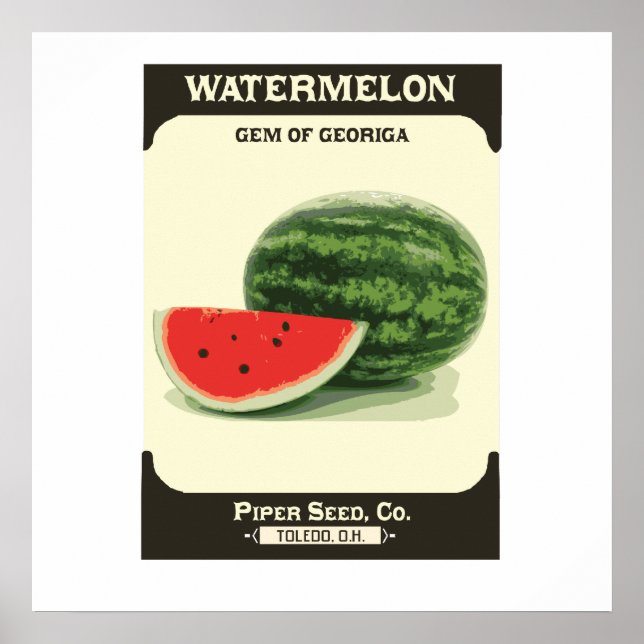 Retro Watermelon Seed Packet Melon Poster Print (Devant)