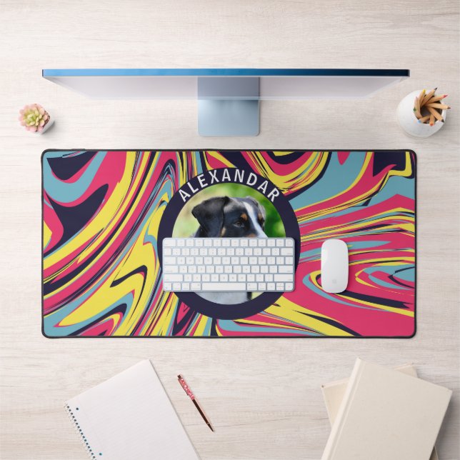 Retro Wavy Colorful Chien photo unique (Bureau 1)