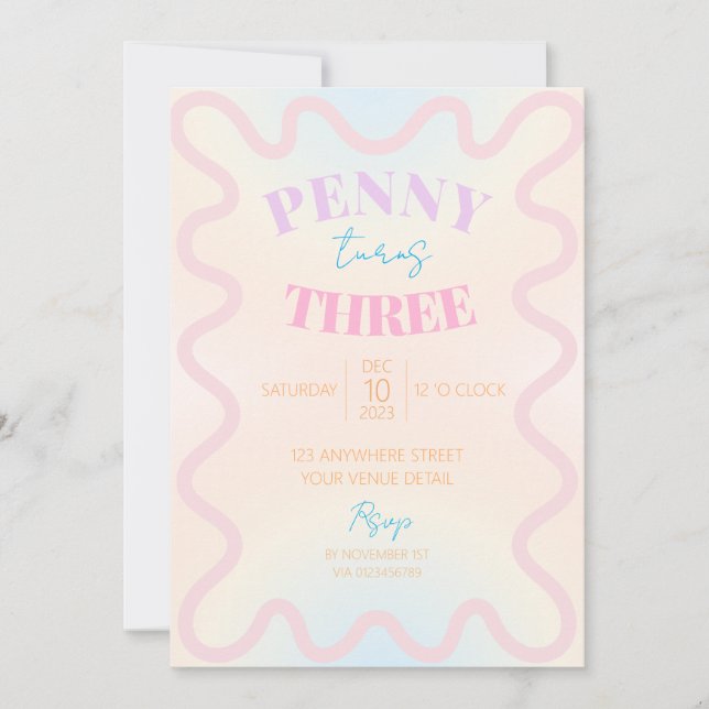 Retro Wavy Girls Birthday Party Invitation (Devant)