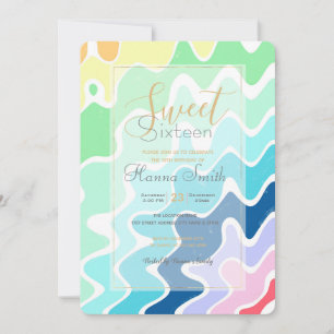 Retro Wavy Lines Pastel Rainbow Colors Motif