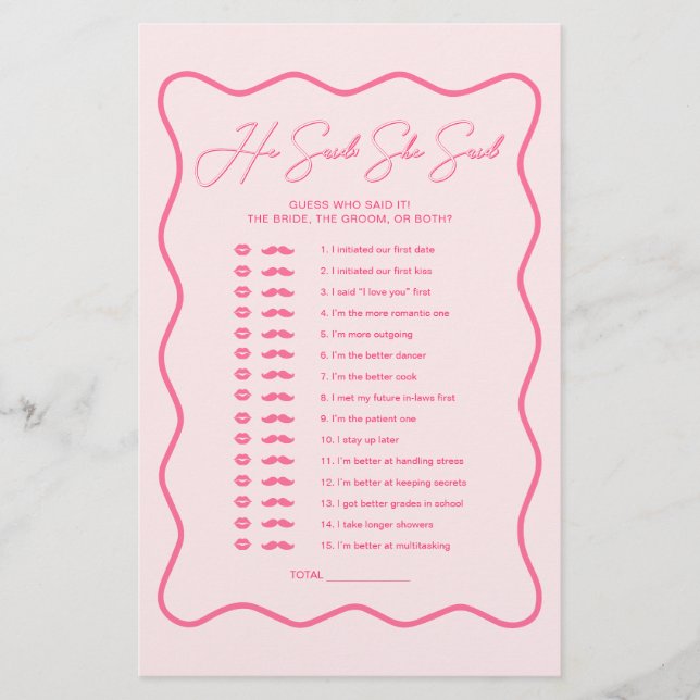 Retro Wavy Pink Fête des mariées Il A Dit Qu'Elle  (Devant)