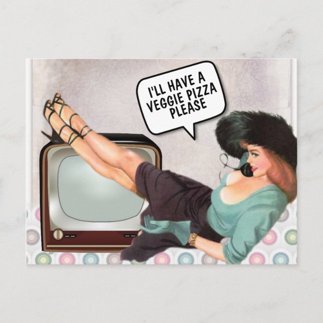 RETRO WOMAN COMMANDER UNE CARTE POSTALE VÉGÉTARIEN (Devant)