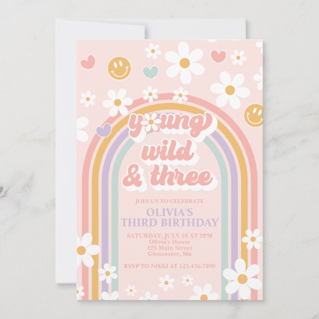 Retro Young Wild et Three Birthday Invitation (Devant)