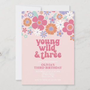 Retro Young Wild Three Rose Floral Invitation