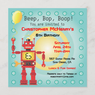 Rétros invitations de fête d'anniversaire de robot