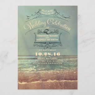 Rétros invitations de mariage de plage - paysage