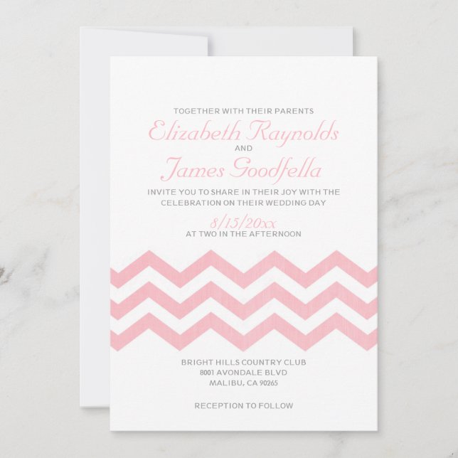 Rétros invitations de mariage de zigzag de Chevron (Devant)