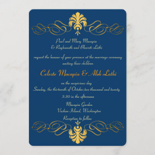 Rétros invitations indiens fleuris de mariage d'or