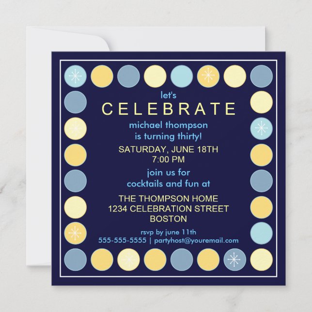 Rétros points et invitation de fête d'anniversaire (Devant)