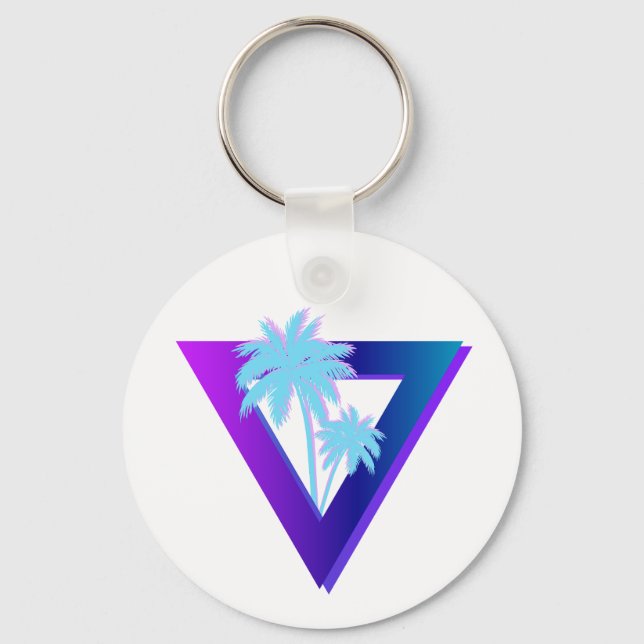 RETROWAVE SYNTHWAVE PALMIERS TRIANGLE PORTE-CLÉS (Recto)