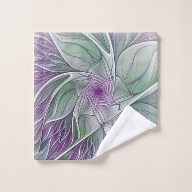 Rêve de fleurs, Abstrait violet vert Fractal Art (Gant de toilette)