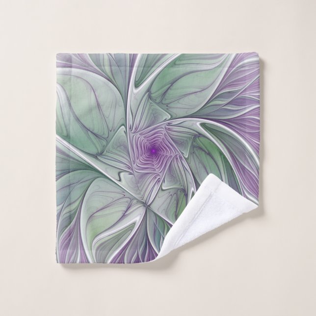 Rêve de fleurs, Abstrait violet vert Fractal Art (Gant de toilette)