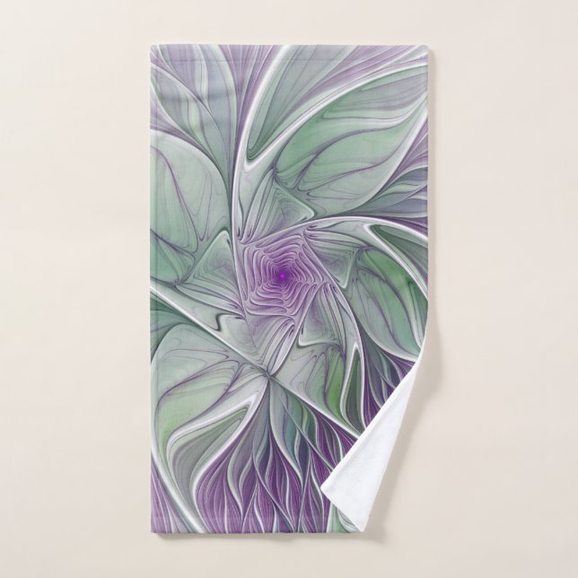 Rêve de fleurs, Abstrait violet vert Fractal Art (Serviette à main)