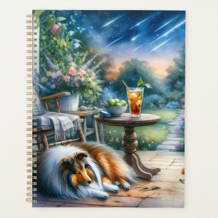 Rêve de Sheltie sur la véranda du jardin étoilé