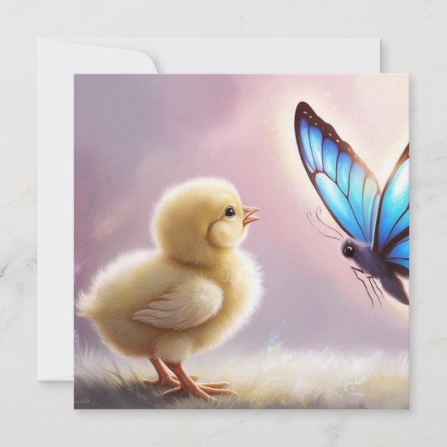 Réveil du Printemps – Carte Poussin et Papillon (Devant)
