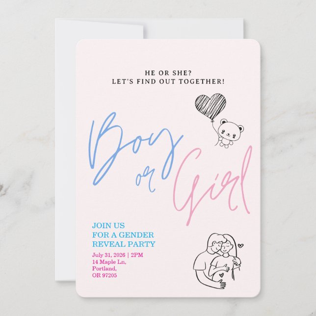Révélation du sexe du bébé | Invitation minimalist (Devant)