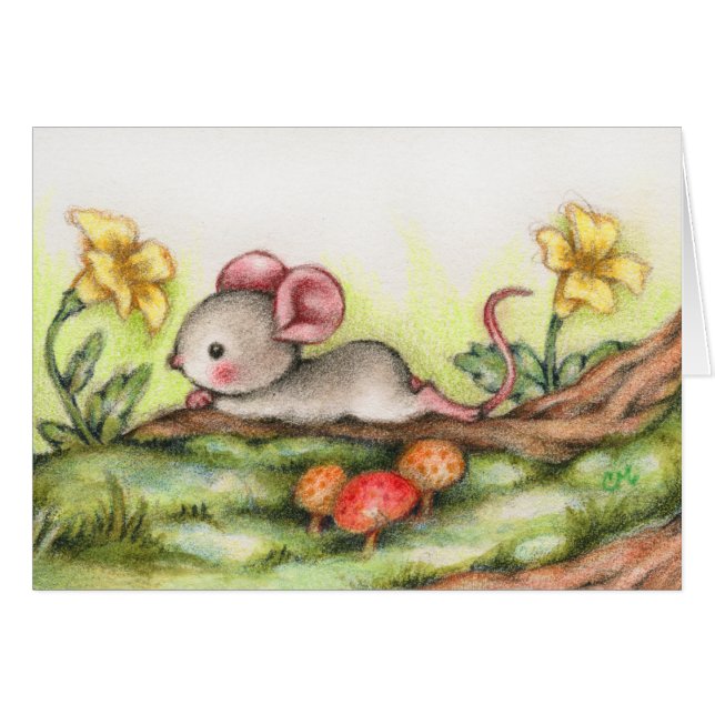 Rêverie de forêt - carte mignonne d'art de souris (Devant horizontal)
