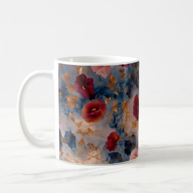 Rêverie de Pétales Dorés – Mug d'Art Floral (Gauche)