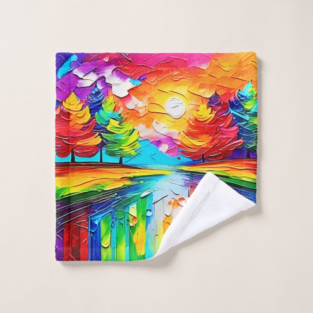 Rêves de coucher de soleil dans la forêt arc-en-ci (Gant de toilette)