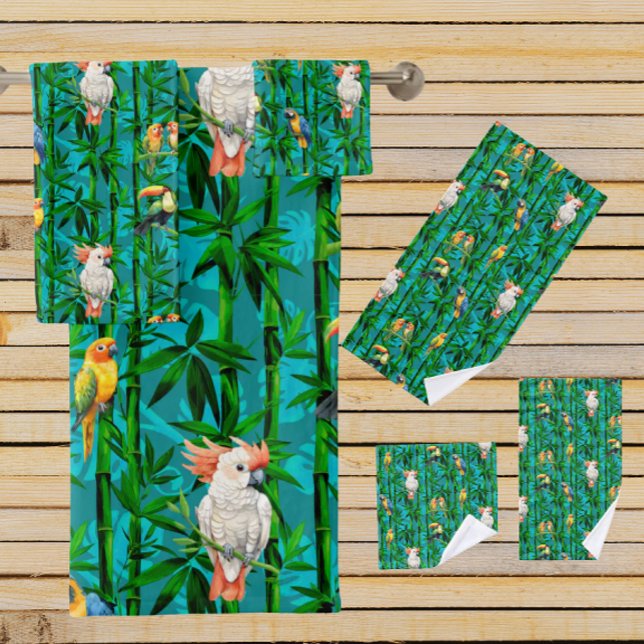 Rêves de Forêt Tropicale Bambous Oiseaux (Bath towel set)