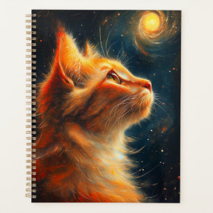 Rêveur Cosmique   Chat Roux Gazeant les Étoiles