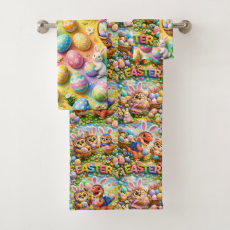 rex hoot three-piece bathroom towel set