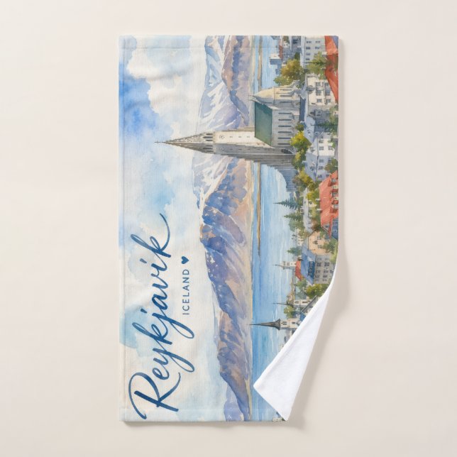 Reykjavik Islande souvenir aquarelle  (Serviette à main)
