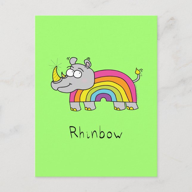 Rhinbow Rhino Rainbow Carte postale verte (Devant)